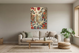 Golden Koi Waterfall — golden koi waterfall living room interior view 2 1port flush print