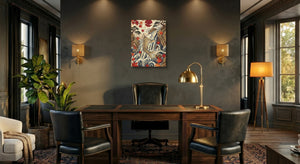 Golden Koi Waterfall — golden koi waterfall office interior with desk 1port flush print