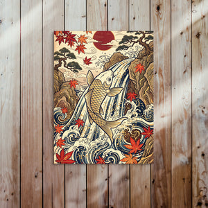 Golden Koi Waterfall — golden koi waterfall sq bed 2 wood panel 1port flush print