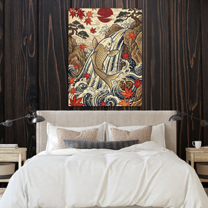 Golden Koi Waterfall — golden koi waterfall sq bedroom with wood walls 1port flush print