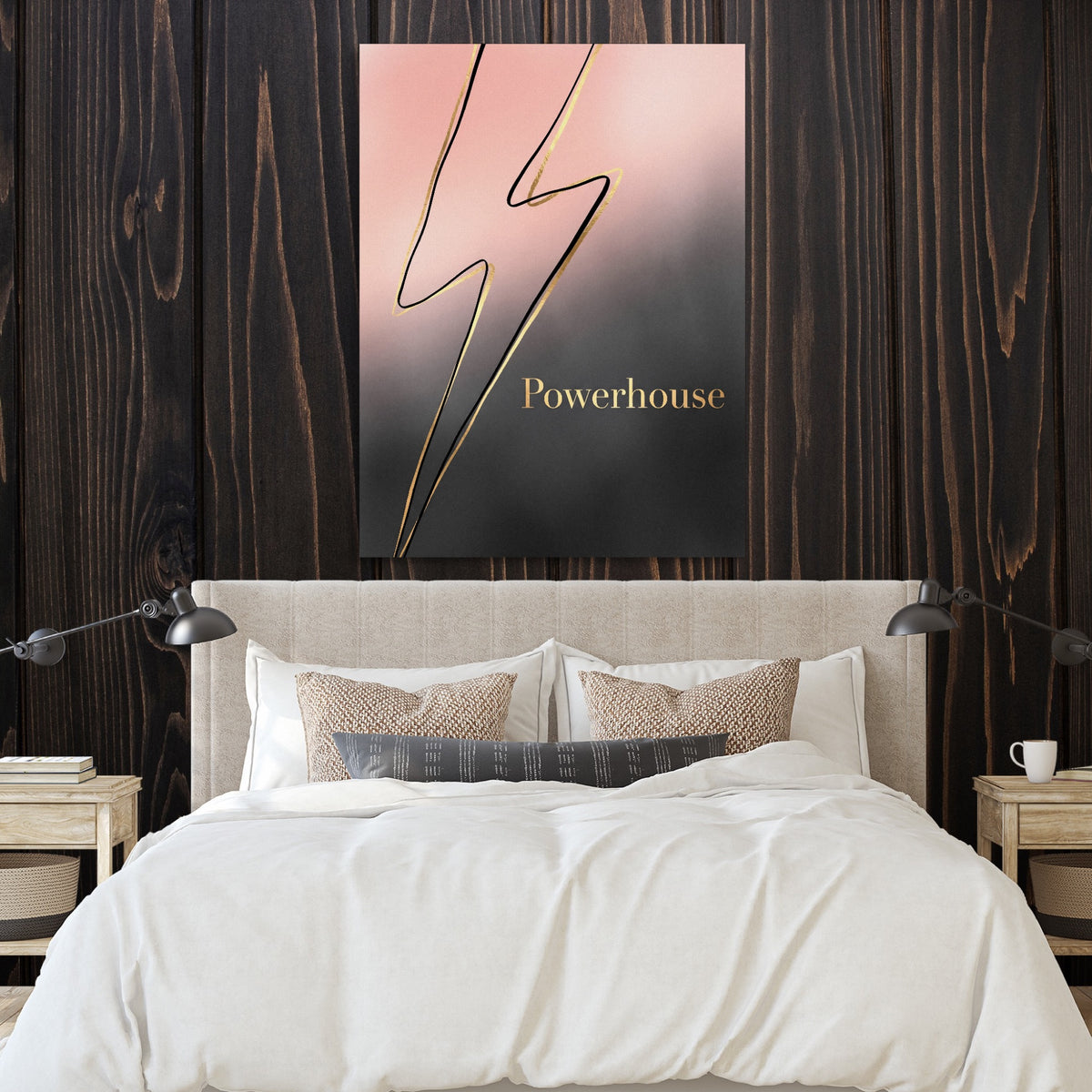 Golden Lightning Powerhouse — golden lightning powerhouse sq bedroom with wood walls 1port flush print