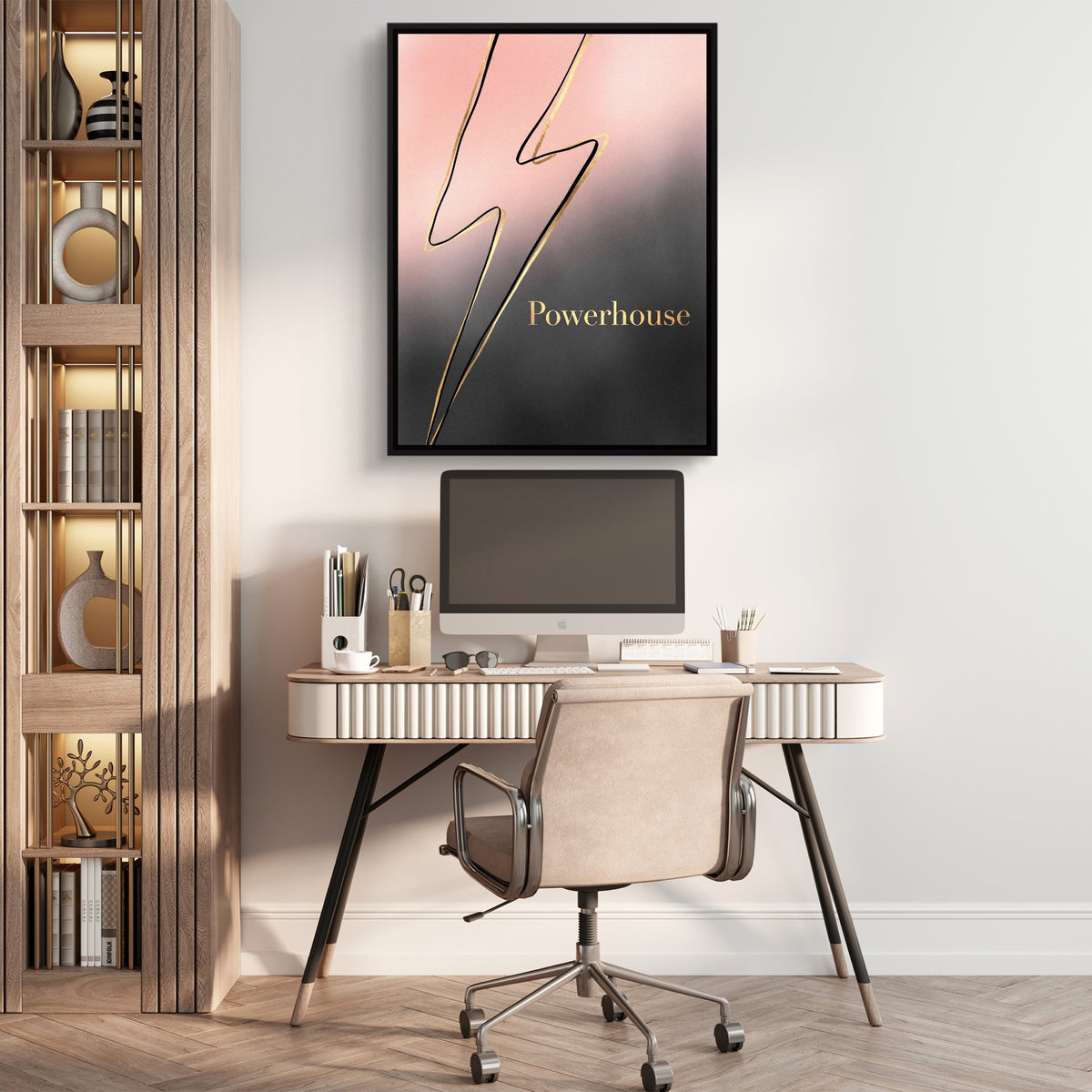 Golden Lightning Powerhouse — golden lightning powerhouse sq beige office 1port framed black