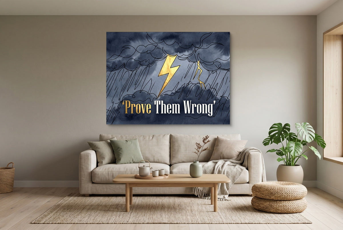 Golden Lightning Storm — golden lightning storm living room interior view 2 1land flush print