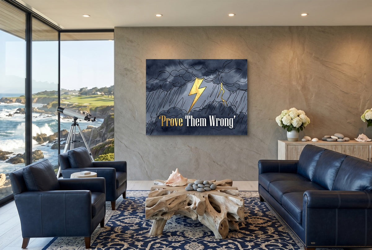 Golden Lightning Storm — golden lightning storm living room with ocean view 1land flush print