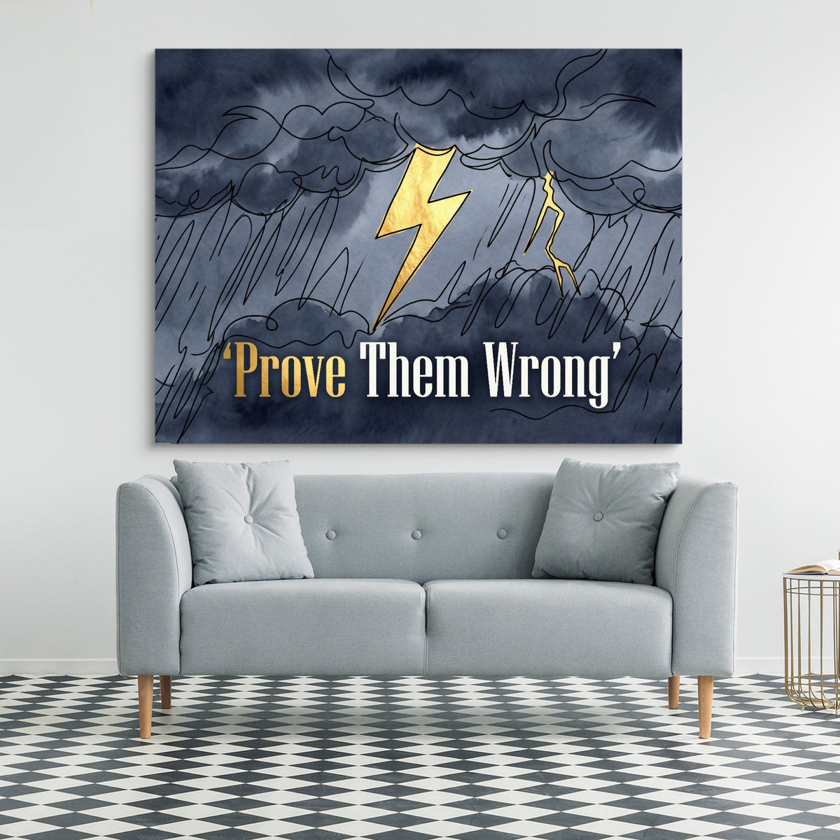Golden Lightning Storm — golden lightning storm sq checkered floor 1land flush print