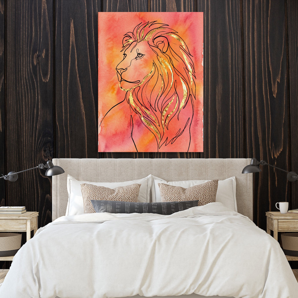 Golden Lion Mane — golden lion mane sq bedroom with wood walls 1port flush print