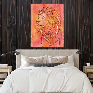 Golden Lion Mane — golden lion mane sq bedroom with wood walls 1port flush print