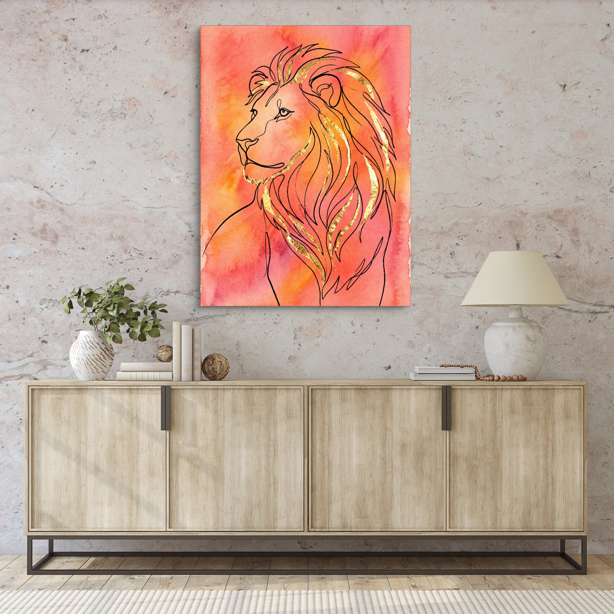 Golden Lion Mane — golden lion mane sq hallway granite wall 1port flush print