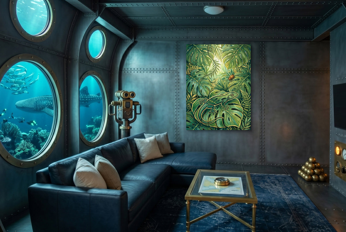 Golden Lizard Jungle — golden lizard jungle underwater themed living room 1port flush print