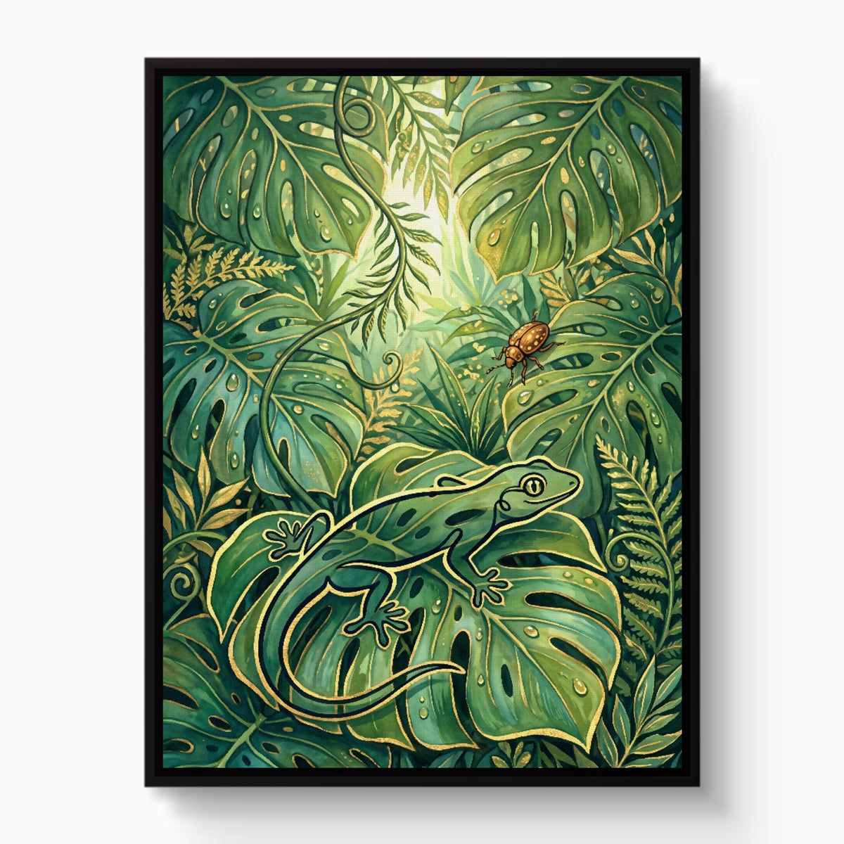 Golden Lizard Jungle — golden lizard jungle white studio framed black