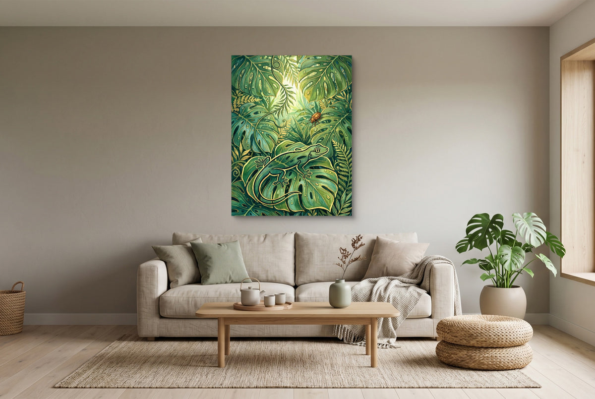Golden Lizard Jungle — golden lizard jungle living room interior view 2 1port flush print