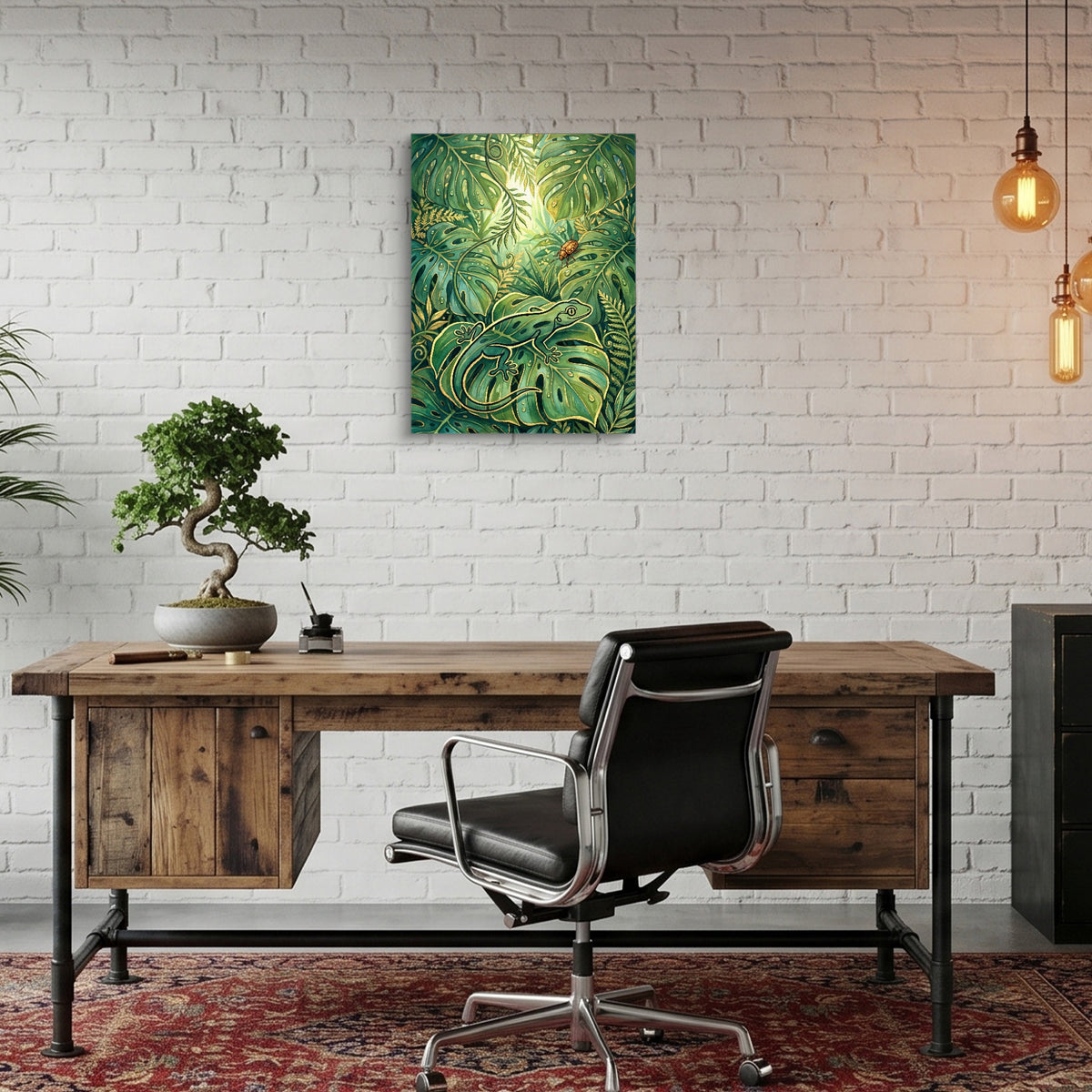 Golden Lizard Jungle — golden lizard jungle sq bonsai office 1port flush print