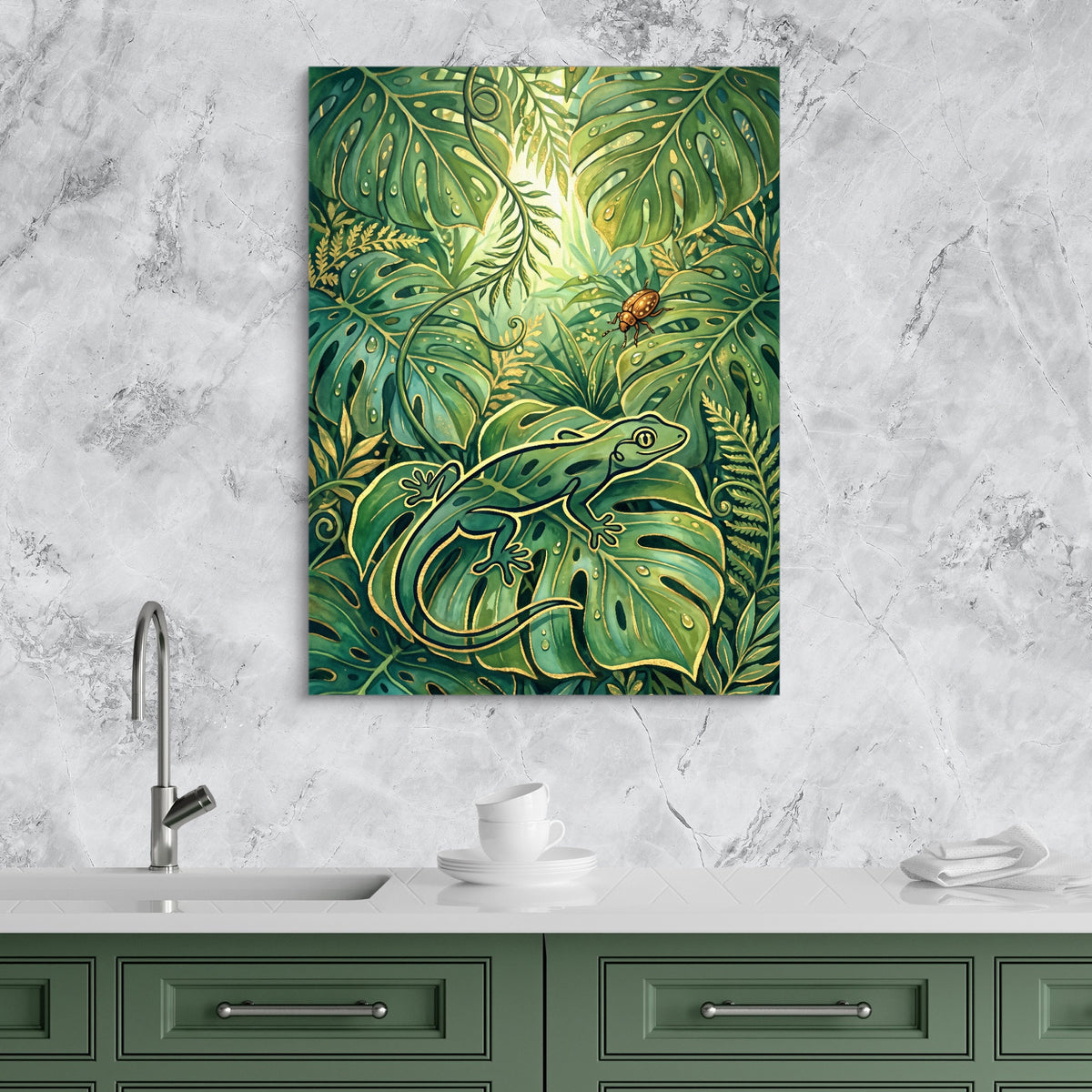 Golden Lizard Jungle — golden lizard jungle sq kitchen granite purple 1port flush print