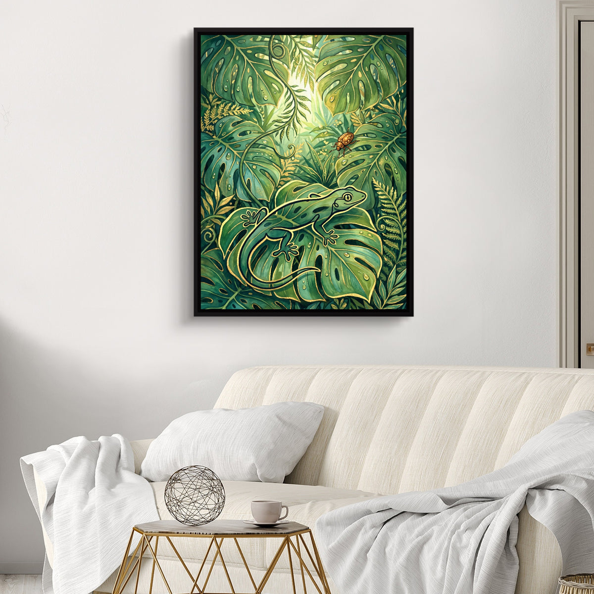 Golden Lizard Jungle — golden lizard jungle sq luxury white room 1port framed black