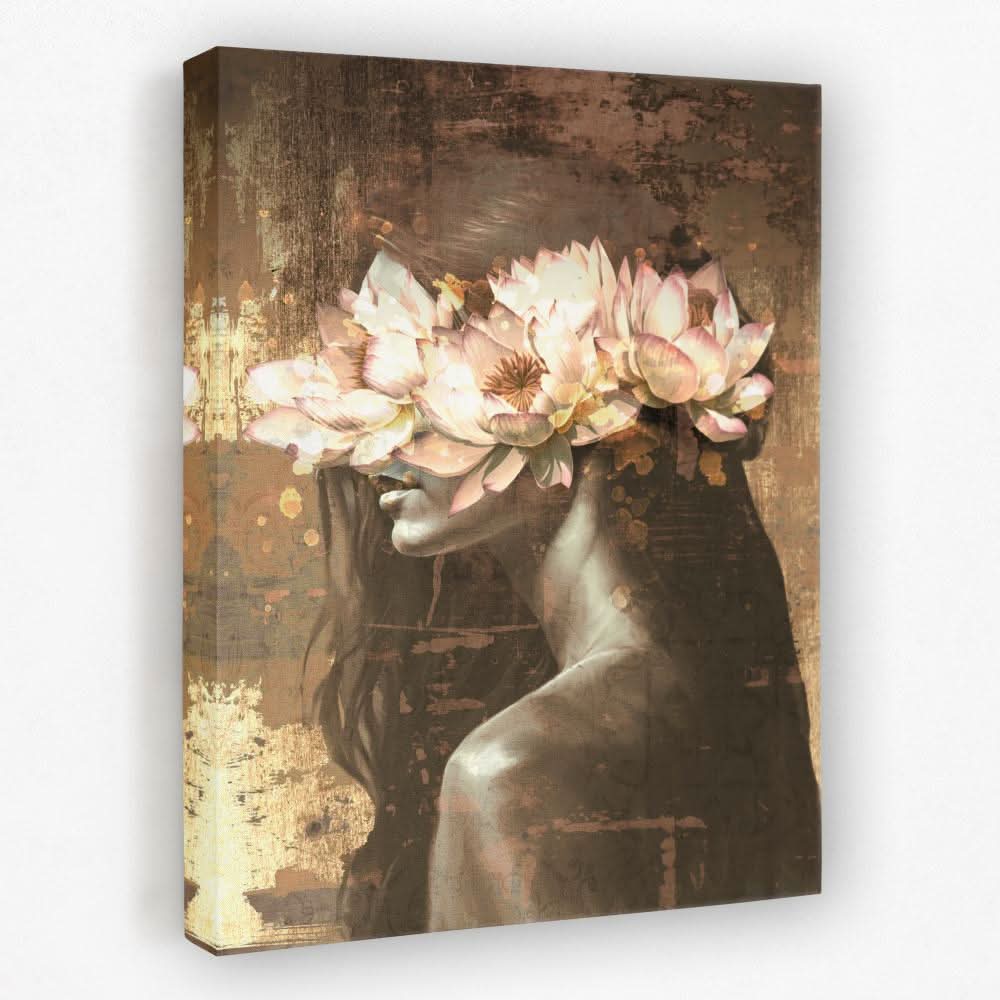 Golden Lotus Maiden - Female Canvas Wall Art