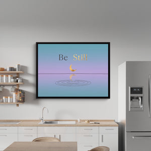Golden Moon Reflection — golden moon reflection sq kitchen wall 1land framed black
