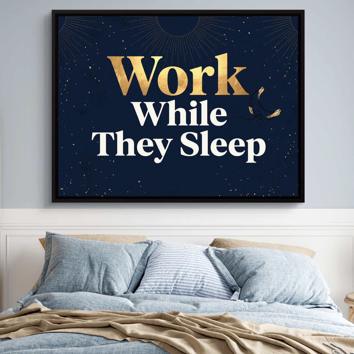 Golden Night Work — golden night work sq blue bedroom 1land framed black