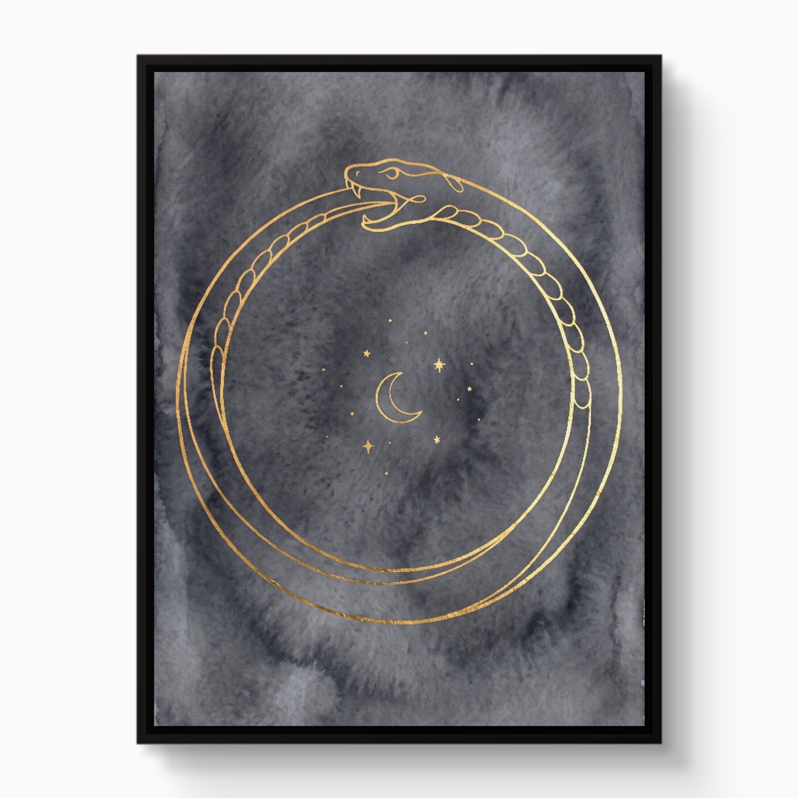 Golden Ouroboros Night — golden ouroboros night white studio framed black