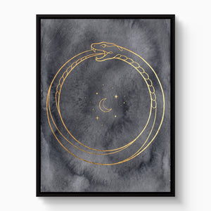Golden Ouroboros Night — golden ouroboros night white studio framed black