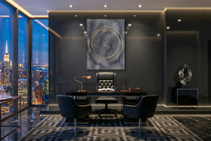 Golden Ouroboros Night — golden ouroboros night office with city view 3 1port flush print