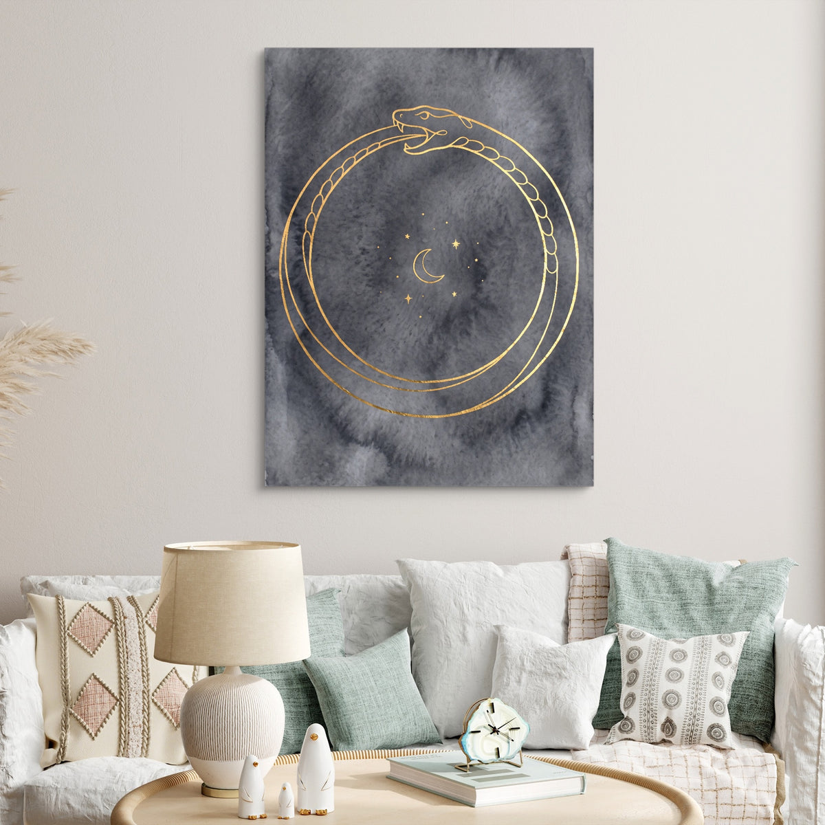 Golden Ouroboros Night — golden ouroboros night sq clock bed 1port flush print
