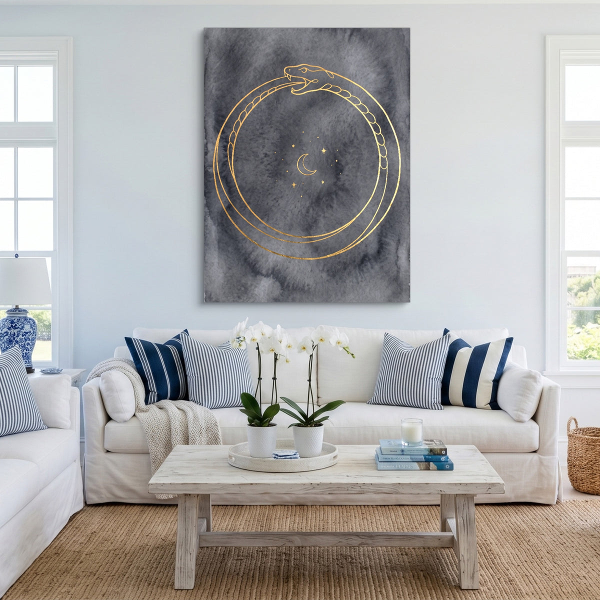Golden Ouroboros Night — golden ouroboros night sq cute livingroom 1port flush print
