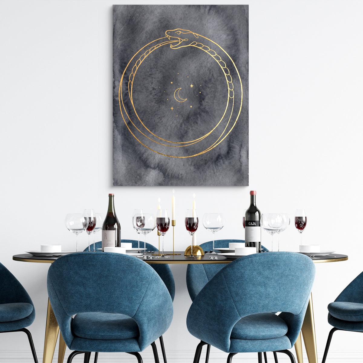 Golden Ouroboros Night — golden ouroboros night sq dining room tables 1port flush print