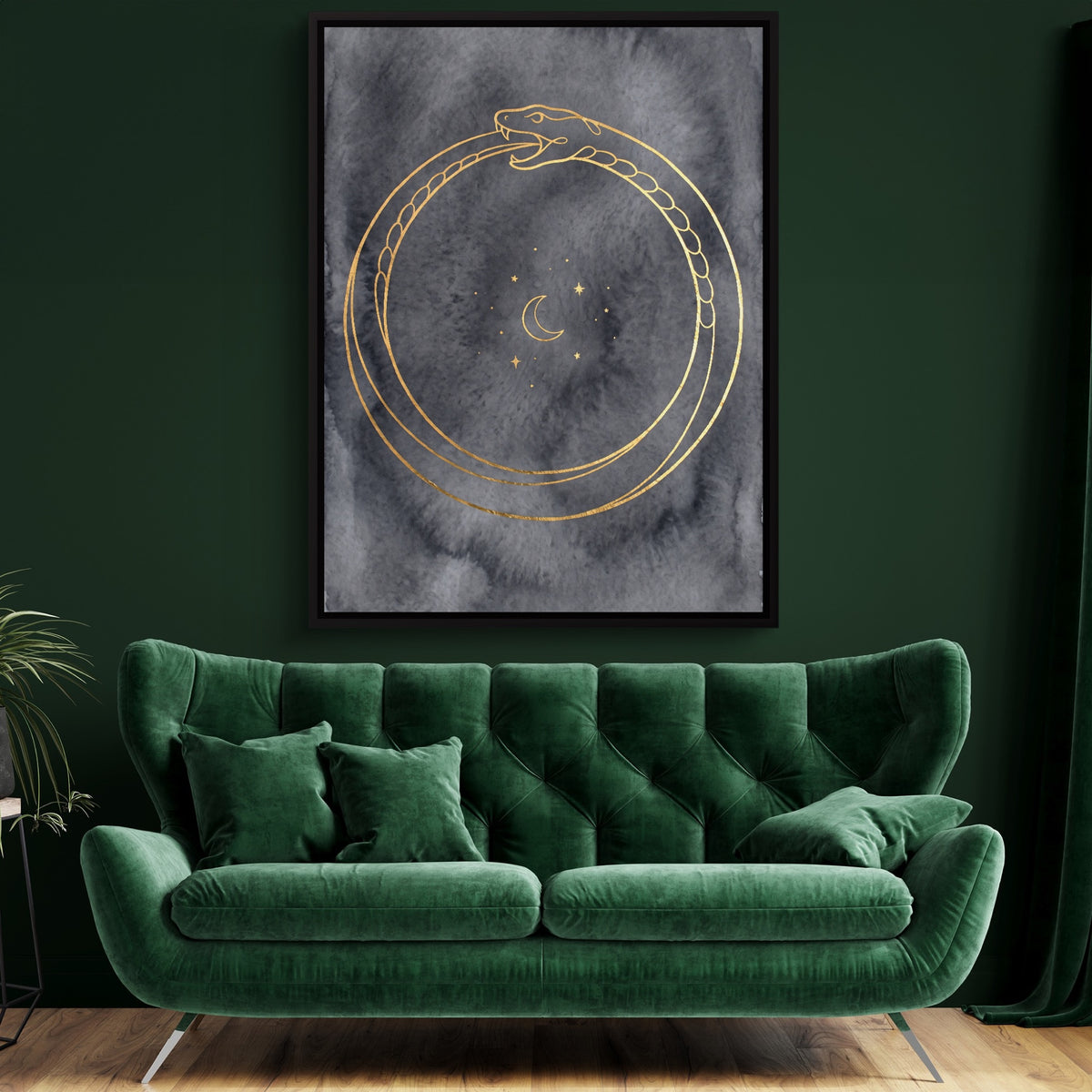 Golden Ouroboros Night — golden ouroboros night sq green room 2 1port framed black