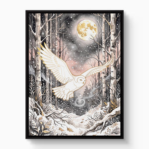 Golden Owl Flight — golden owl flight white studio framed black