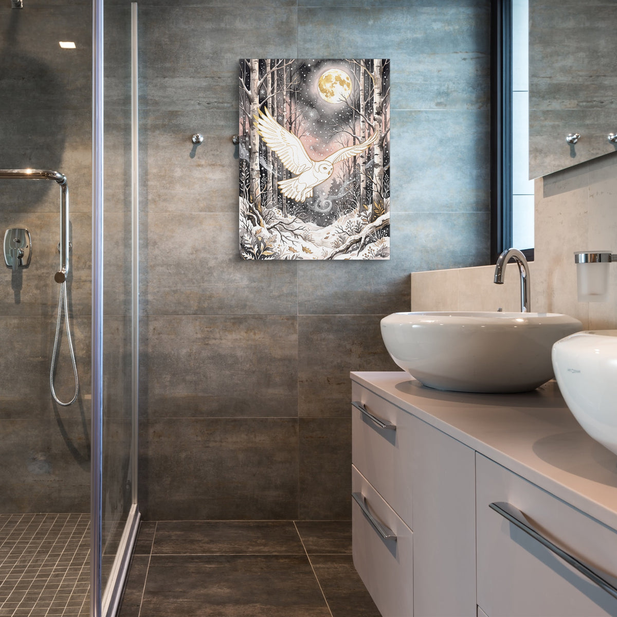 Golden Owl Flight — golden owl flight sq bathroom 1port flush print
