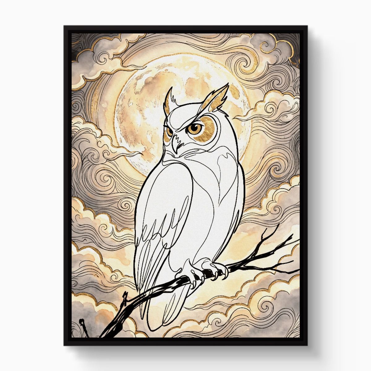 Golden Owl Moonlight — golden owl moonlight white studio framed black