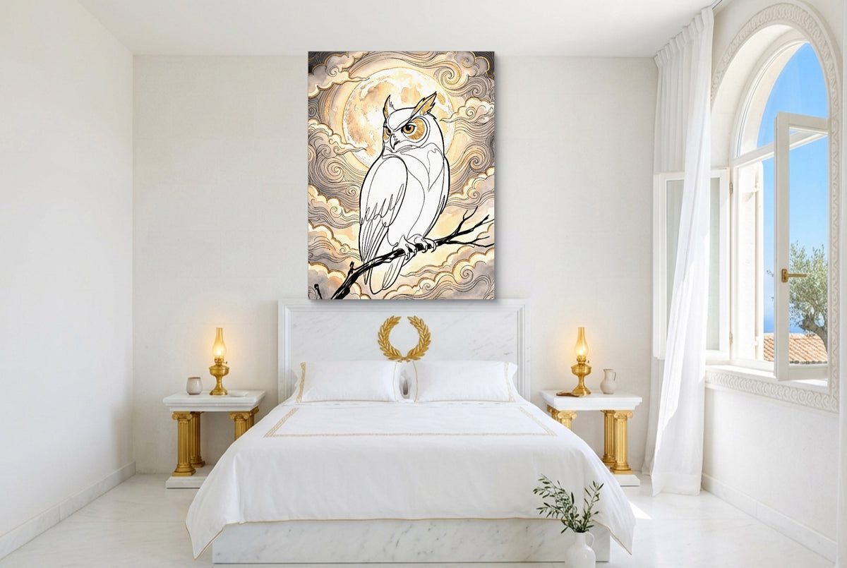 Golden Owl Moonlight — golden owl moonlight bedroom with window 1port flush print