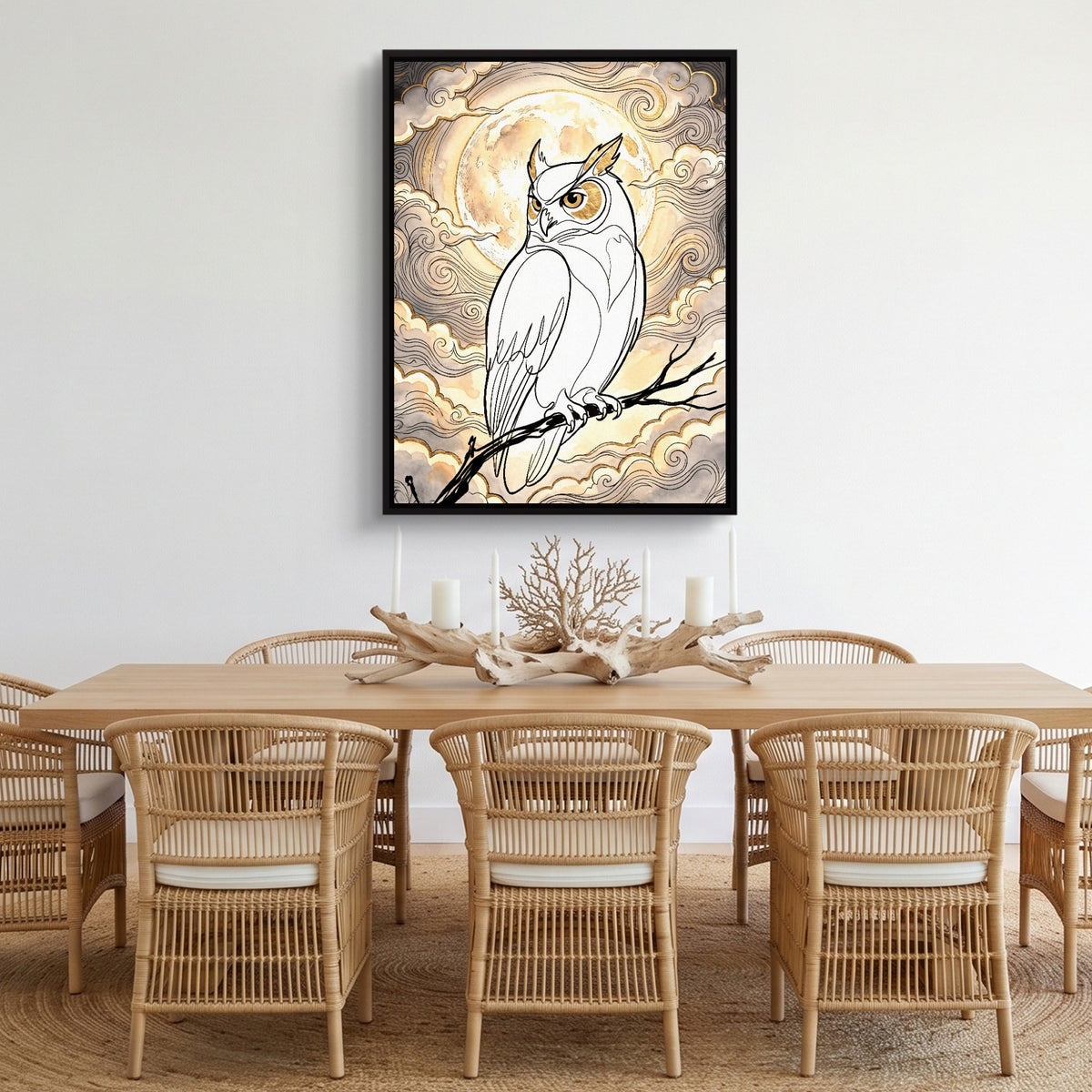 Golden Owl Moonlight — golden owl moonlight sq cozy dining room 1port framed black