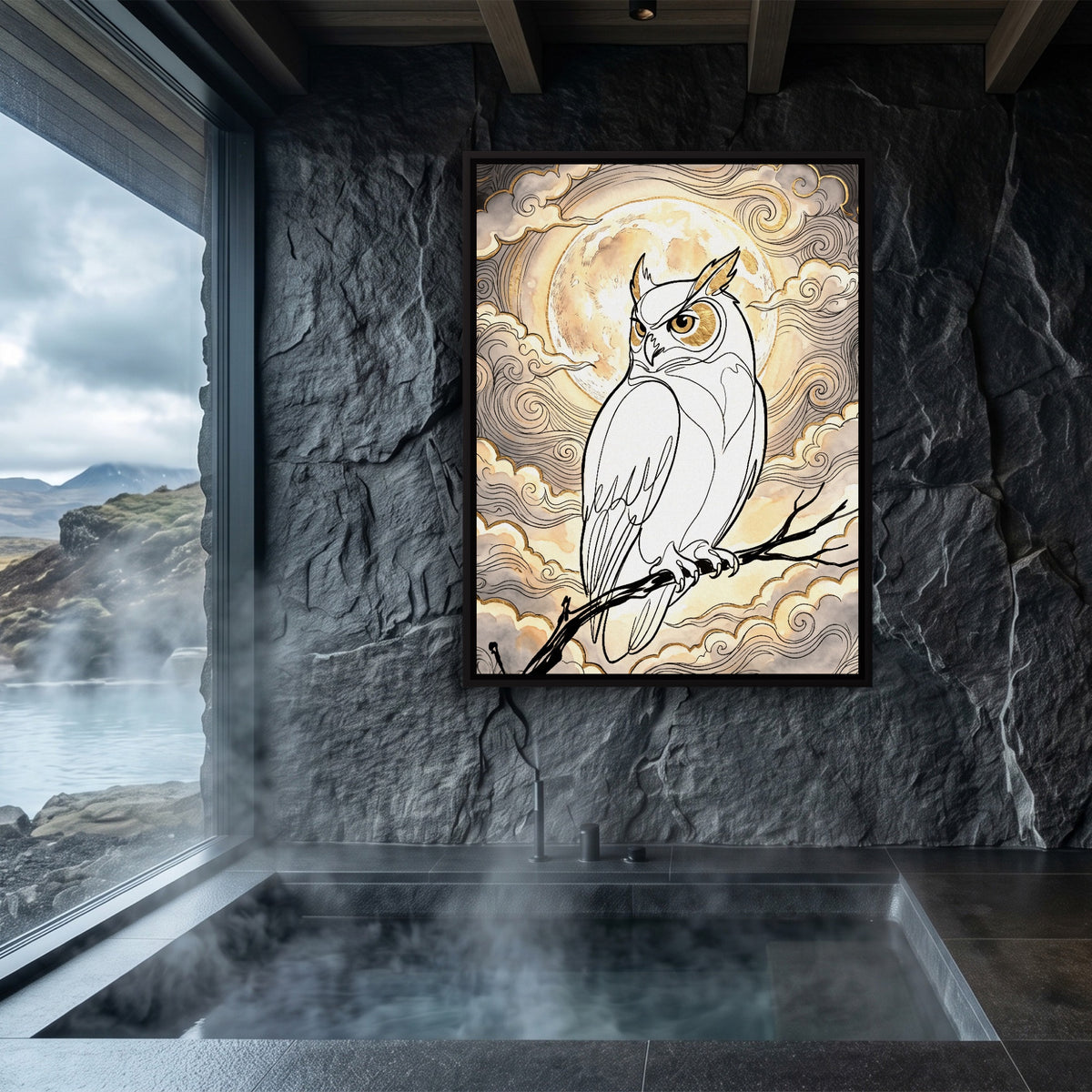 Golden Owl Moonlight — golden owl moonlight sq sauna dark 1port framed black