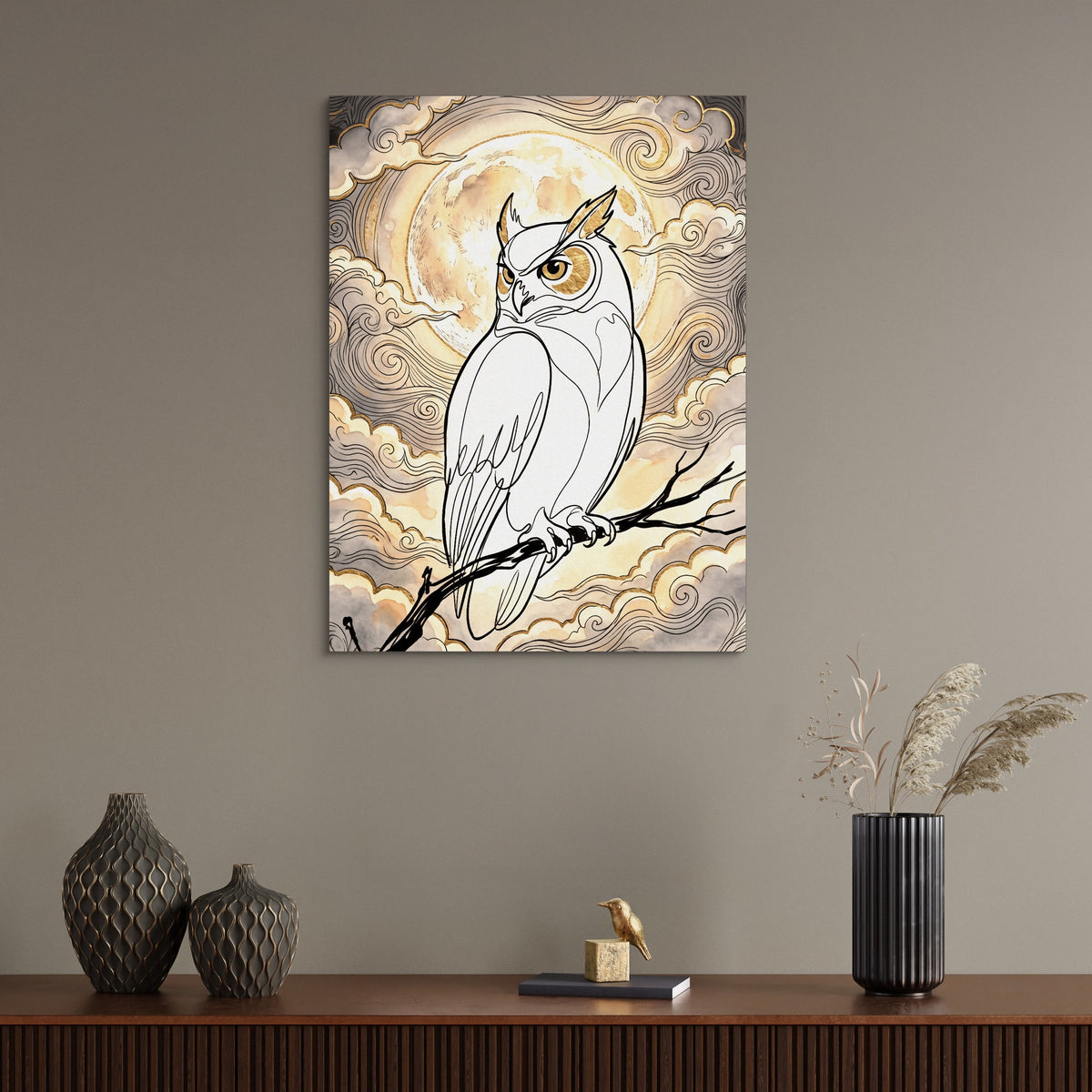 Golden Owl Moonlight — golden owl moonlight sq wall desk bird 1port flush print