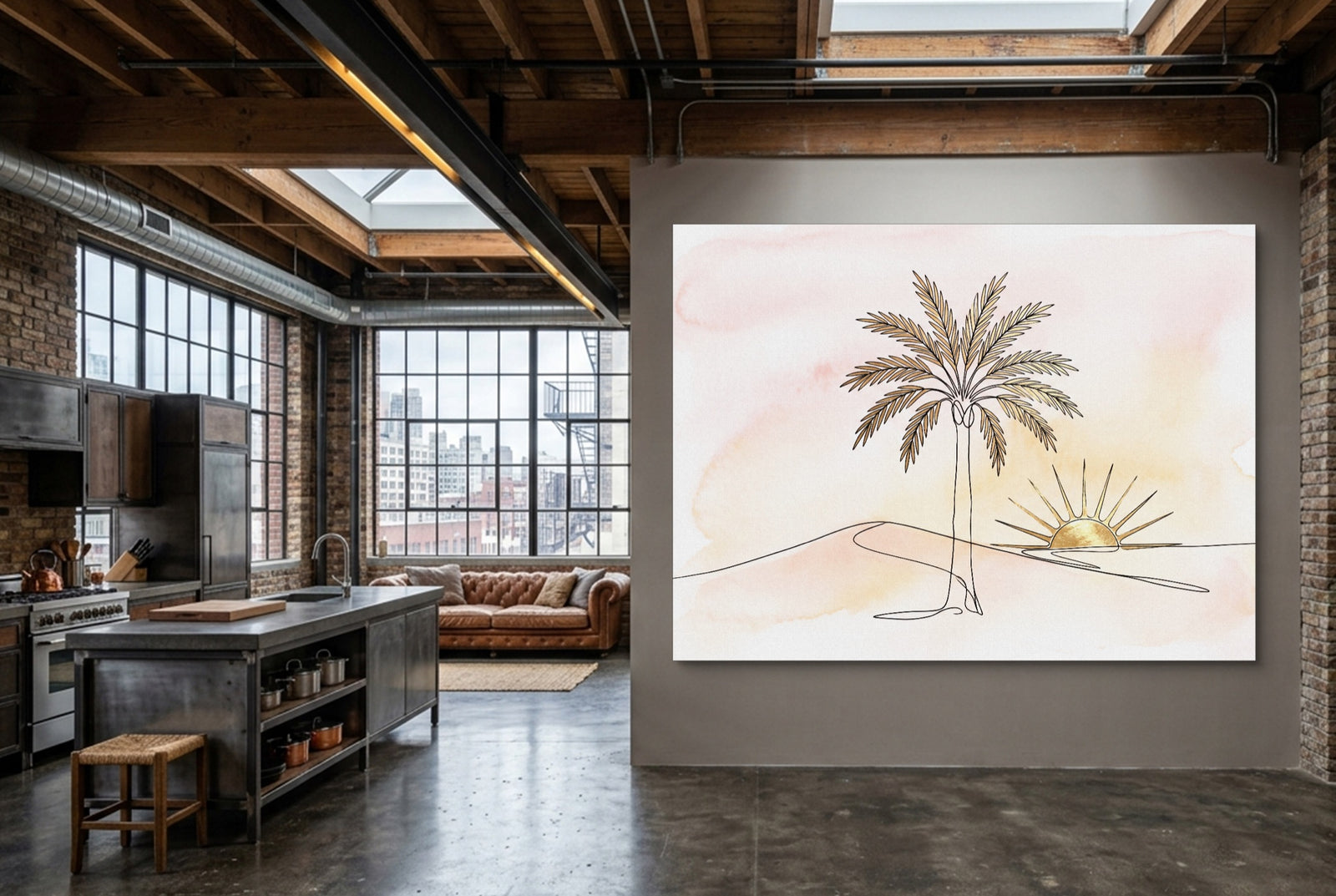 Golden Palm Sunset — golden palm sunset white studio framed black