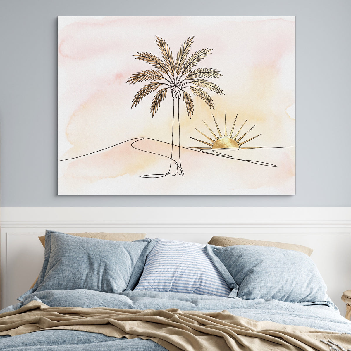 Golden Palm Sunset — golden palm sunset sq blue bedroom 1land flush print