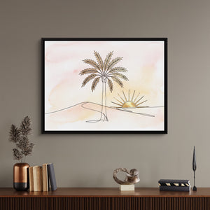 Golden Palm Sunset — golden palm sunset sq office desk wall 1land framed black