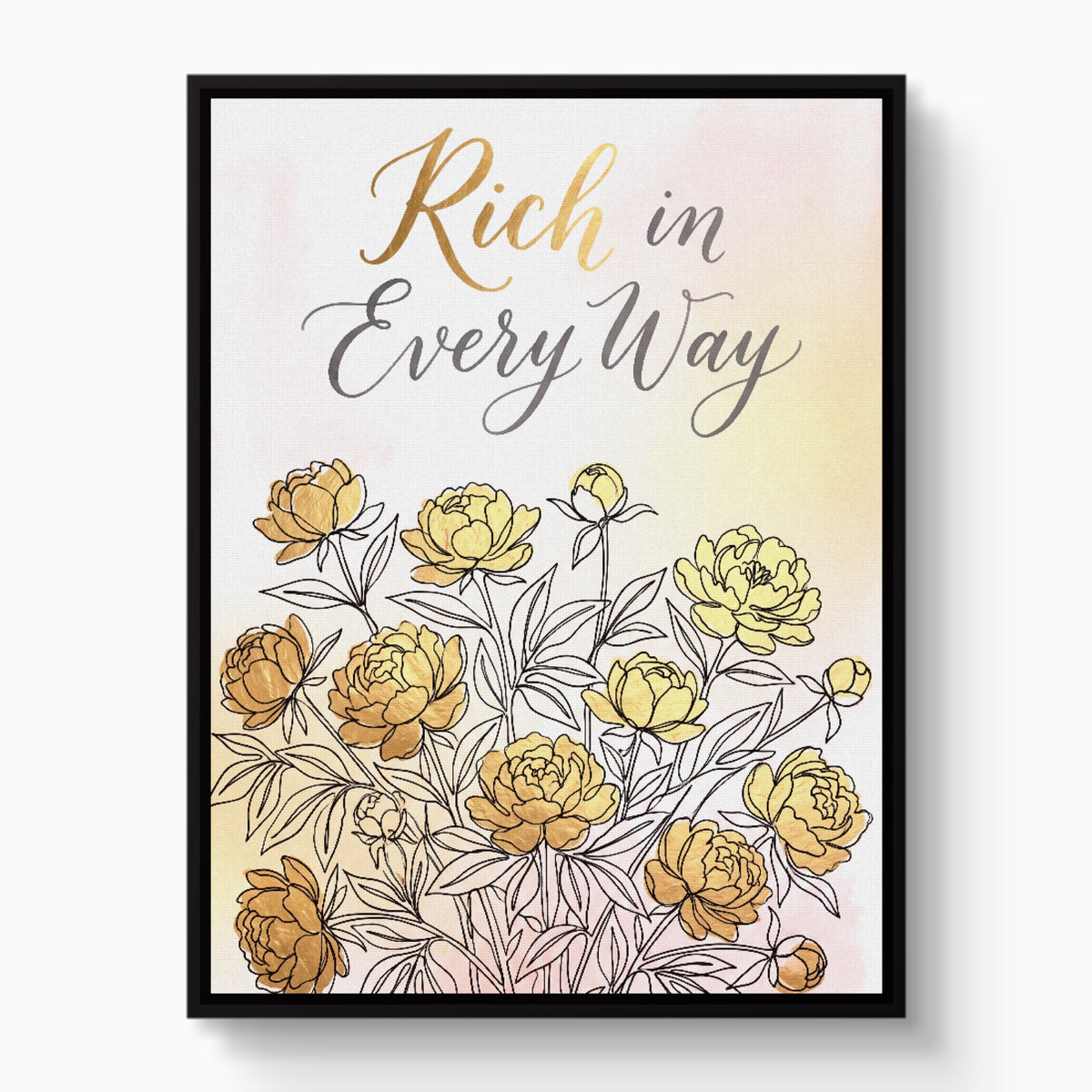 Golden Peonies Bloom — golden peonies bloom white studio framed black