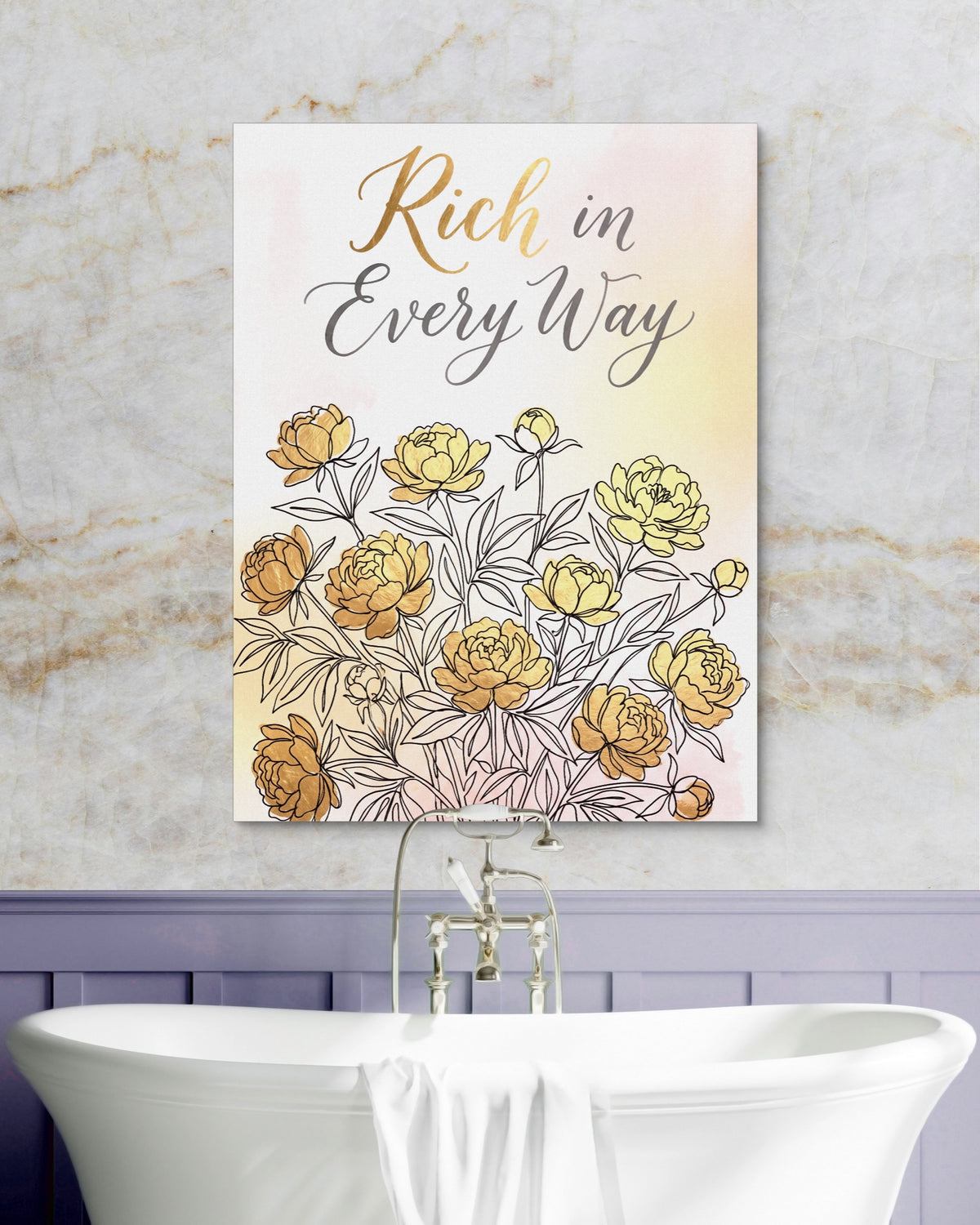 Golden Peonies Bloom — golden peonies bloom psd marble purple bath 1port flush print