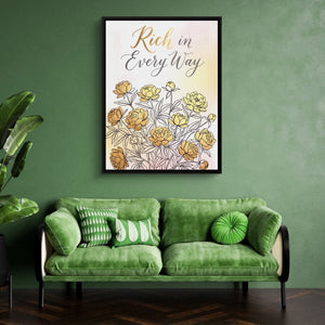 Golden Peonies Bloom — golden peonies bloom sq green couch 1port framed black