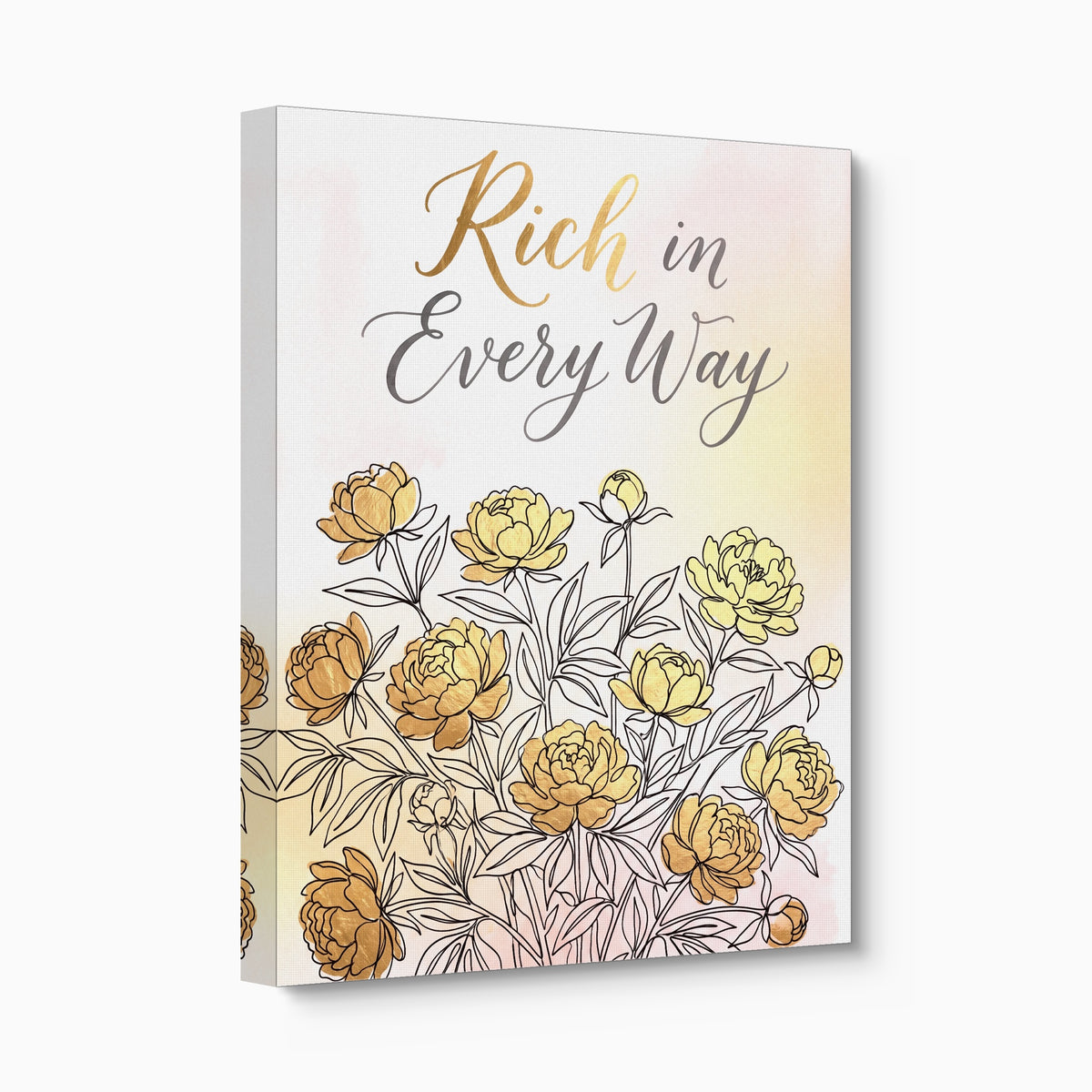 Golden Peonies Bloom — golden peonies bloom angled flush print