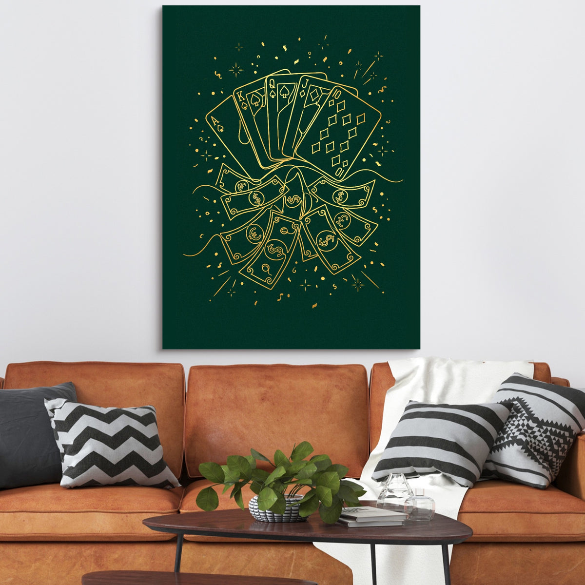 Golden Poker Riches — golden poker riches sq orange couch 1port flush print