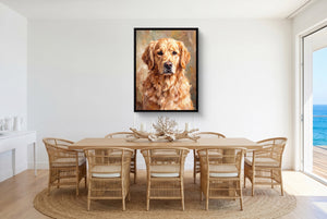 Golden Retriever Gaze — golden retriever gaze small dining room with ocean view 1port framed black