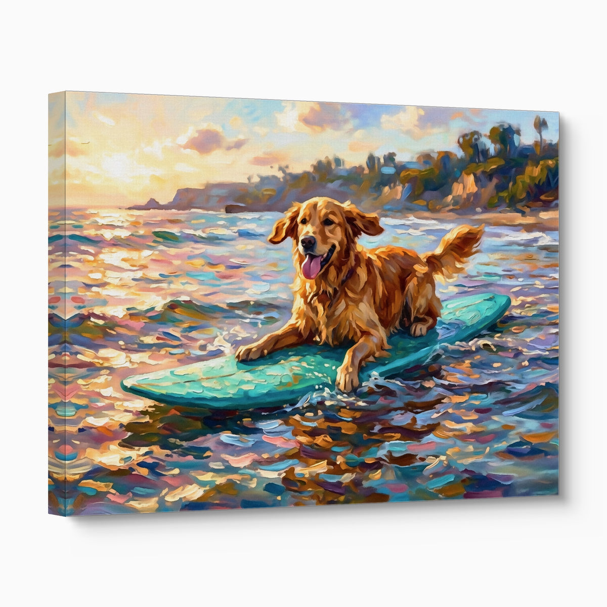 Golden Retriever Surfing — golden retriever surfing angled flush print