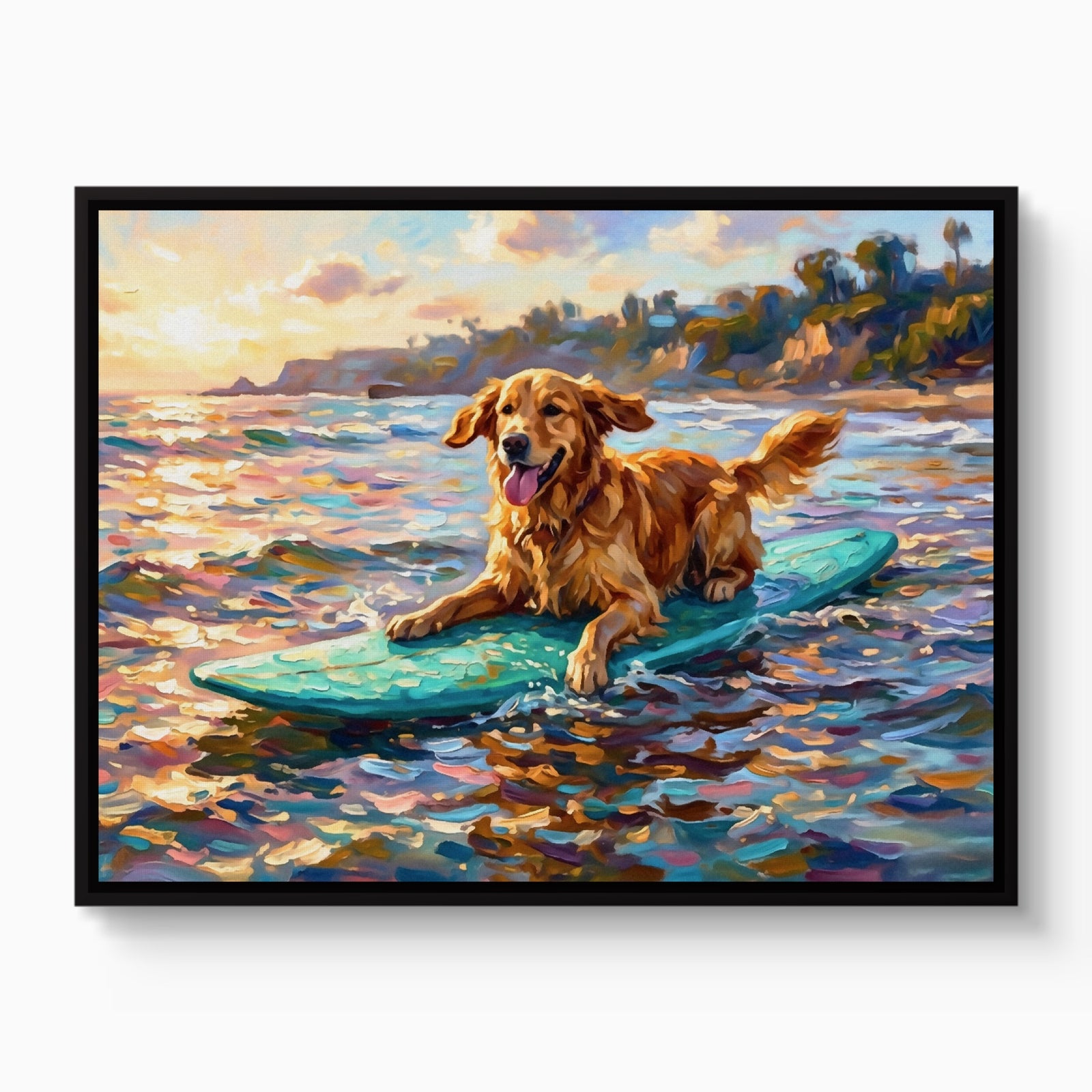 Golden Retriever Surfing — golden retriever surfing white studio framed black