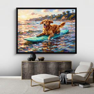 Golden Retriever Surfing — golden retriever surfing sq best living room 1land framed black
