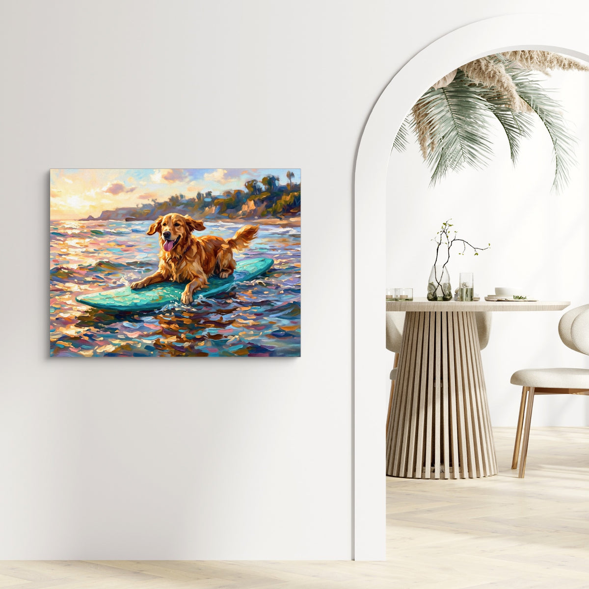 Golden Retriever Surfing — golden retriever surfing sq living room echo 1land flush print