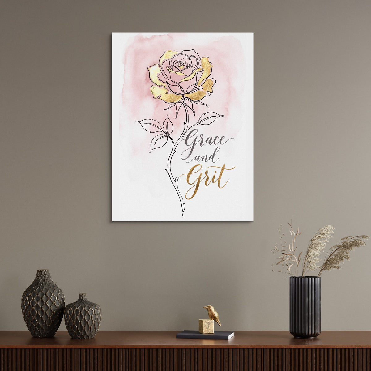 Golden Rose Grace — golden rose grace sq wall desk bird 1port flush print