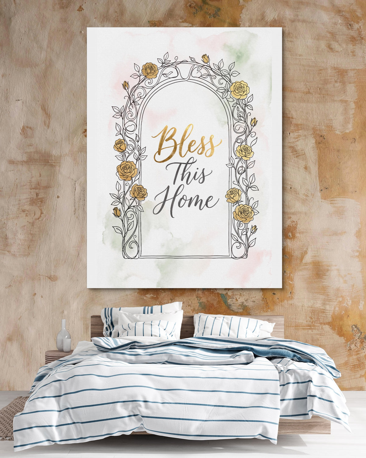 Golden Roses Archway — golden roses archway psd clay beige bedroom 1port flush print